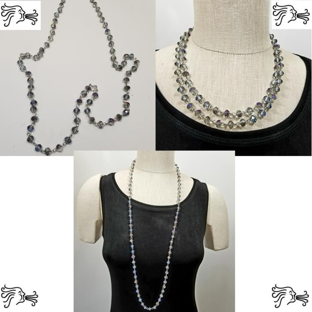 36" 7mm Bluish Purple iridescent Crystal Necklace
